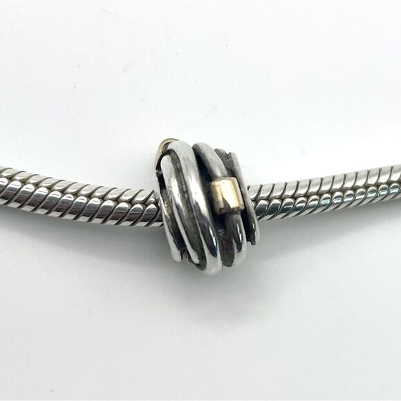 Pandora 790251 Sterling Silver & 14k Yellow Gold Twisted Rope Bead Charm Retired - Picture 3 of 7